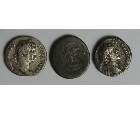 Roman Republican silver denarius of Mark Antony 'legionary' issue, Sear p.284, Patrae Mint 32-31 B.C., good metal, F with a d