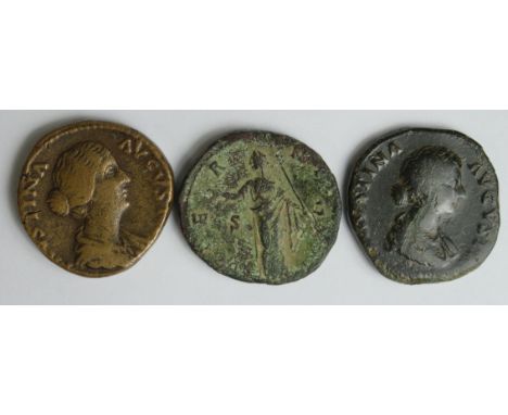Diva Faustina sestertius, reverse:- Juno, GF, with a ditto but Faustina Junior under Antoninus Pius, reverse:- Venus, GF and 
