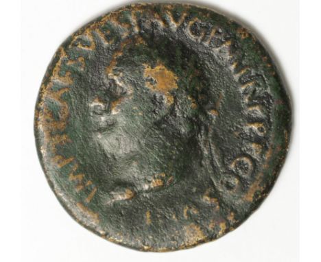 Titus as Augustus brass sestertius, Rome Mint 80 A.D., obverse reads:- IMP T CAES VESP AVG P M TR P P P COS VIII, Laureate bu