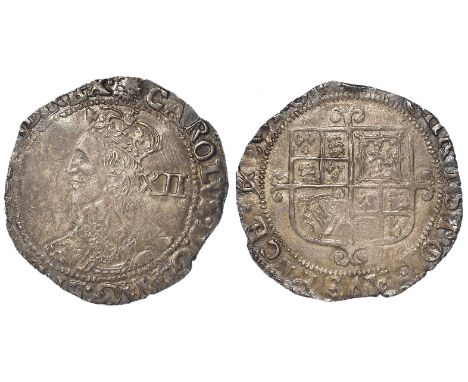 Charles I silver shilling, Tower Mint under Parliament 1642-1649, mm. Sun 1645-1646, Group F, Sixth Bust, Type 4.4, Spink 280