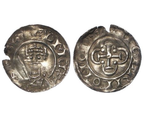 William II silver penny. Cross in Quatrefoil Type, Spink 1259, obverse reads:- +P[  ]LLELM REX [M R ligulate], reverse reads: