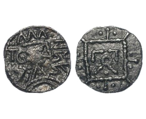 Anglo-Saxon silver sceat, Secondary Phase c.710-c.760, East Anglian, Series R, Bust right on pyramidal neck, Epa in runes bef