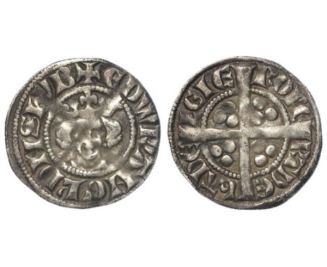 Edward I silver penny, New Coinage, Long Cross, Bury St Edmunds Mint, reverse reads:- ROBERT DE hADELEIE, with old ticket, re