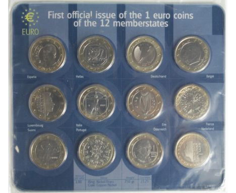 Royal Mint : 'First official issue of the 1 euro coins of the 12 memberstates' sealed presentation pack.