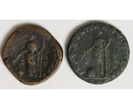 Commodus brass sestertius, reverse:- Providentia, with old ticket, F together with a ditto but Trajan, reverse also Provident