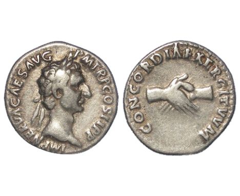 Nerva silver denarius, Rome Mint Jan.-Sept. 97 A.D., reverse:- Clasped right hands, Sear 3020, Ex. Michael Trenerry Jan. 2012