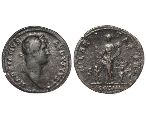 Hadrian brass sestertius Rome Mint 128 A.D., obverse:- Laureate bust right, legend:- HADRIANVS AVGVSTVS P P, reverse:- Hilari