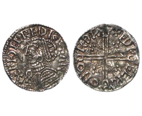 Aethelred II silver penny, Helmet Issue, Spink 1152, obverse reads:- +EDELRED REX AN [First 'D' with thorn], reverse reads:- 