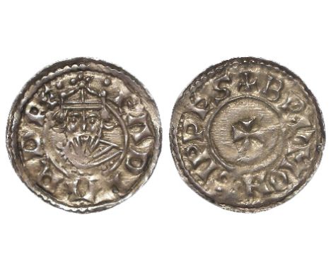 Edward the Confessor silver penny, Facing Bust / Small Cross Issue, obverse reads:- +EADPARD RE, reverse reads:- +BRVM ON GIP