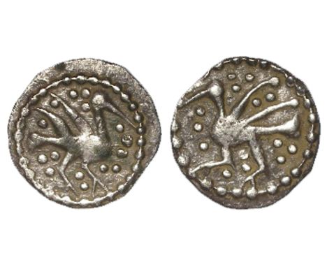 Anglo-Saxon silver sceat, Secondary Phase c.710-c.760, East Anglian, Series Q variety IV, Spink 811, Bird standing left, pell