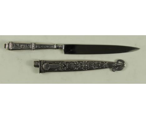 Knife: An attractive and well made silver dagger 'KARD' from India. Modern manufacture 'xoz' to ricasso. In its silver chased