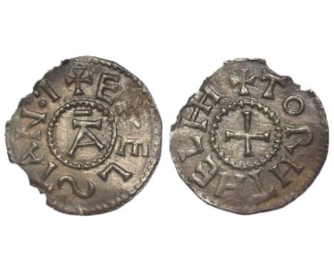 Aethelstan I King of East Anglia, silver penny, A, bar above Alpha / Plain cross, no pellets in quarters, Spink 950, moneyer 