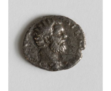 Clodius Albinus silver denarius, Rome Mint 195 A.D., reverse:- Aesculapius standing left, feeding snake which coils around st