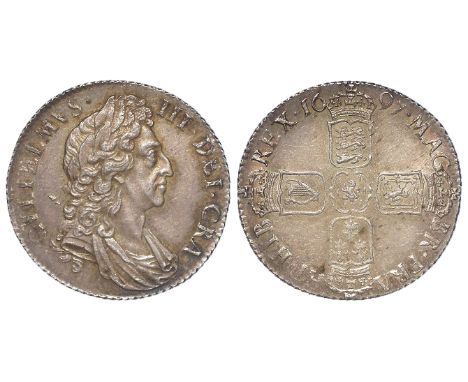 Shilling 1697, Spink 3497, some original finish, light adjustment marks on the reverse, EF