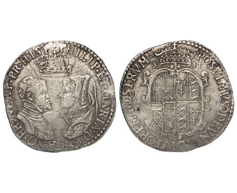 Philip and Mary silver shilling, no mm., full titles, undated, Spink 2498, with old ticket, full, round, well centred, nice e