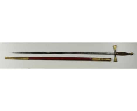 Masonic Court sword of the Knights Templar. Blade 27.5" with makers name Thos E. Booker &amp; Co Bradford Maltese Cross. Cros