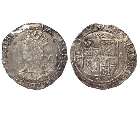 Charles I silver shilling, Tower Mint under Parliament 1642-1649 mm. [P] 1643-1644, Group F, Sixth Bust, Type 4.4. double arc