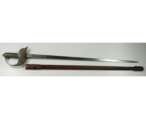 Sword: 1897 Pattern Infantry Officers sword. Victorian cypher to guard. Maker marked to ricasso 'A.G. Parker Canfield Street,