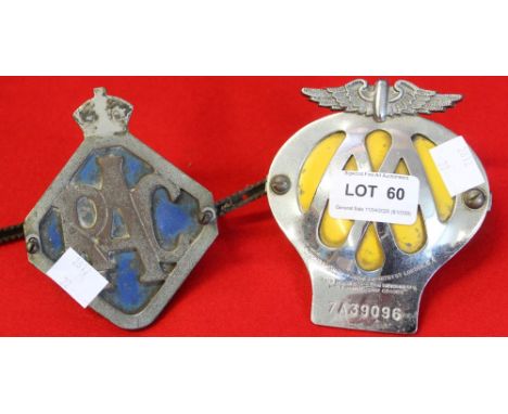 An "AA" and an "RAC" metal bumper badge (2)