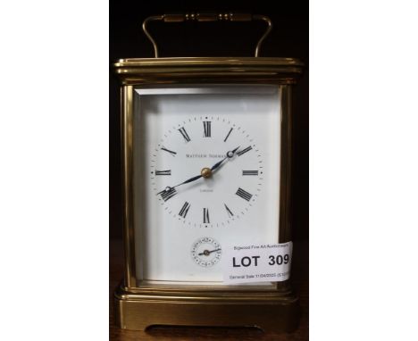 A Matthew Norman of London, brass carriage clock with 8 day chiming movement