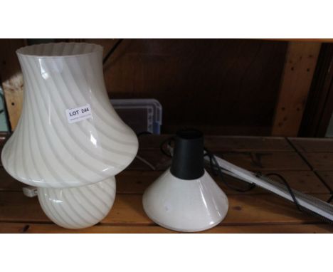 A moulded glass table lamp with integral glass shade, together with an angling task lamp