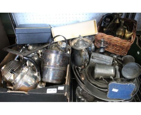A shelf containing a large quantity of silver plated items