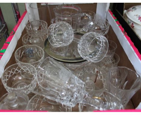 A box mixed glassware to include cut glass jug