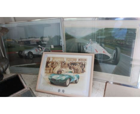 One framed posters of the Mercedes W125 one signed by Juan Manuel Fangio together with a Gerald Coulson signed print&nbsp; 'S