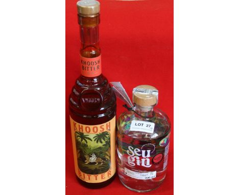 Seu Gin London Dry Gin 1 x 700ml bottle Khoosh Bitter, 1 x 70cl bottle  (total 2 bottles in lot)