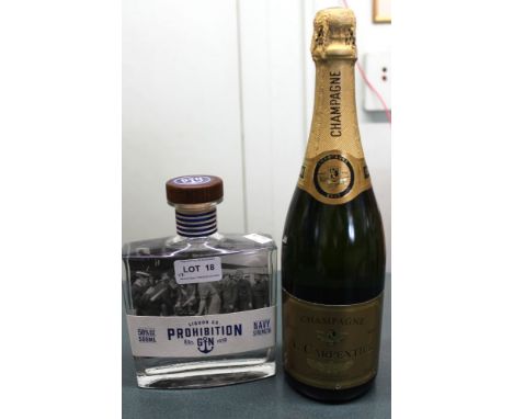 Prohibition Premium Gin, Navy Strength 58%, 1 500ml bottle A. Carpentier Champagne, 1 bottle  (total 2 bottles in lot)