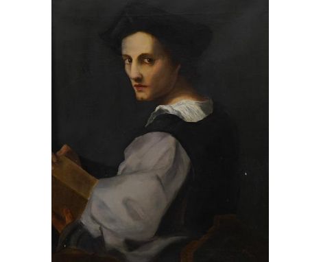 After Andrea del Sarto (Italian, 1486-1530), oil on canvas, Portrait of a young man, housed in an ebonised and gilt frame, 77