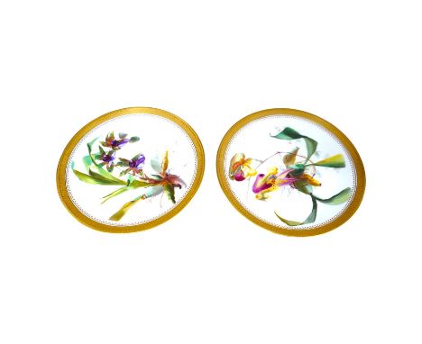 A pair of 19th century Mintons bone china plates, hand painted with flowers, 24cm in diameter. Condition - good One plate has