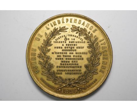 Historical Medals, Italian War of Independence, gilt metal medal by Massonnet, 1859, obv. Portrait of Giuseppe Garibaldi comm