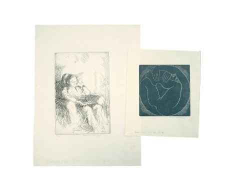 Edgar Holloway (1914-2008), two drypoint etchings, Firelight, signed and dated '32, 2/25, 15 x 10cm &amp; 'Eric Gill's Garden