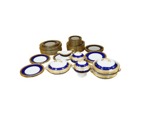 Mintons for Stonier &amp; Co. gilt and blue part dinner service. Condition - mostly fair to good, some pieces with cracks