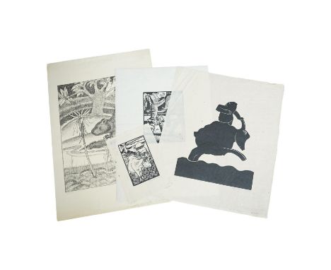 Rupert Lee (1887-1959), three wood engravings and a lithograph; 'The Dwarf', signed and dated 1920, numbered 2.2, sheet 32 x 