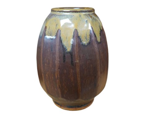 Mike Dodd (b.1943), a Stoneware vase with cut sides, impressed mark to foot, 18.5cm. Condition - good Good condition, no flaw