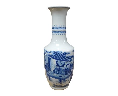 A Chinese blue and white Kangxi style vase, 27.5cm high. Condition - good