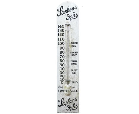 A large Stephen's Inks enamel advertising thermometer  temperature measuring sign for the outside of a building. 154cm high x