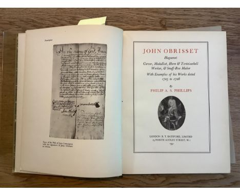 ° ° Phillips, P.A.S. John Obrisset. Hugenot Carver, Medallist, Horn and Tortoiseshell Worker, &amp; Snuff-Box Maker. Batsford
