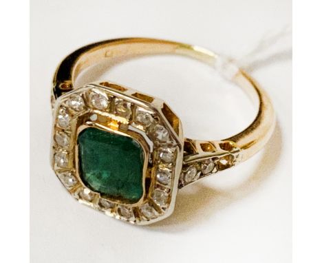 18CT GOLD DIAMOND &amp; EMERALD RING - SIZE K - 3 GRAMS APPROX