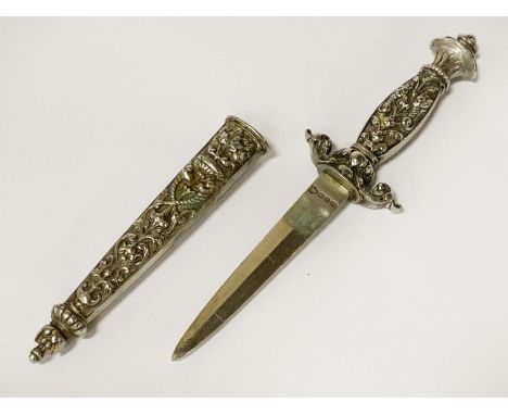 ORNATE EARLY DAGGER/LETTER OPENER WITH SCABBARD