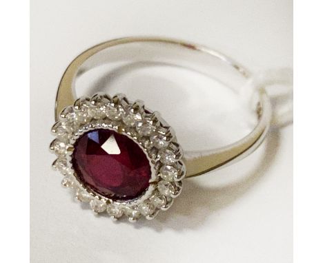 18CT RUBY &amp; DIAMOND RING SIZE L/M -  3.3 GRAMS APPROX