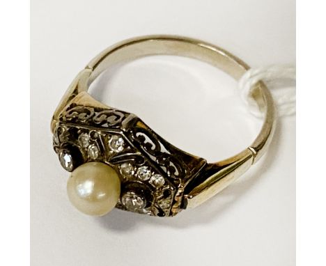 VINTAGE GOLD DIAMOND &amp; PEARL RING SIZE O