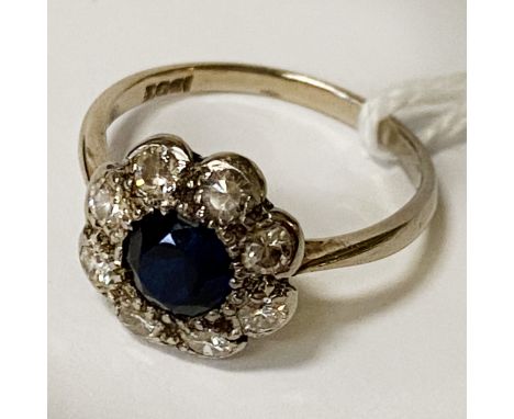 18CT WHITE GOLD DIAMOND SAPPHIRE RING SIZE N 2.5 GRAMS APPROX