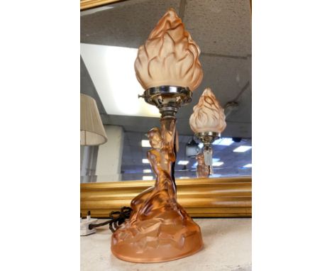 ART DECO GLASS FEMALE FIGURE TABLE LAMP 40CM APPROX