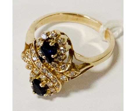 14CT DIAMOND &amp; SAPPHIRE RING SIZE N - 4.8 GRAMS APPROX