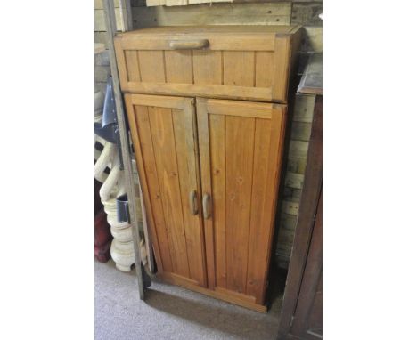 FURNITURE/ HOME - A vintage pitch pine kitchen unit for light restoration, with cupboard & cutlery drawer. Measures 54x106x25