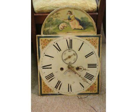 COLLECTABLES - An antique Grandfather clock brass movement with hand painted dial & decorative brass hands.