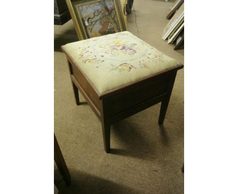 FURNITURE/ HOME - A vintage tapestry top piano stoll with lifting top & storage space.